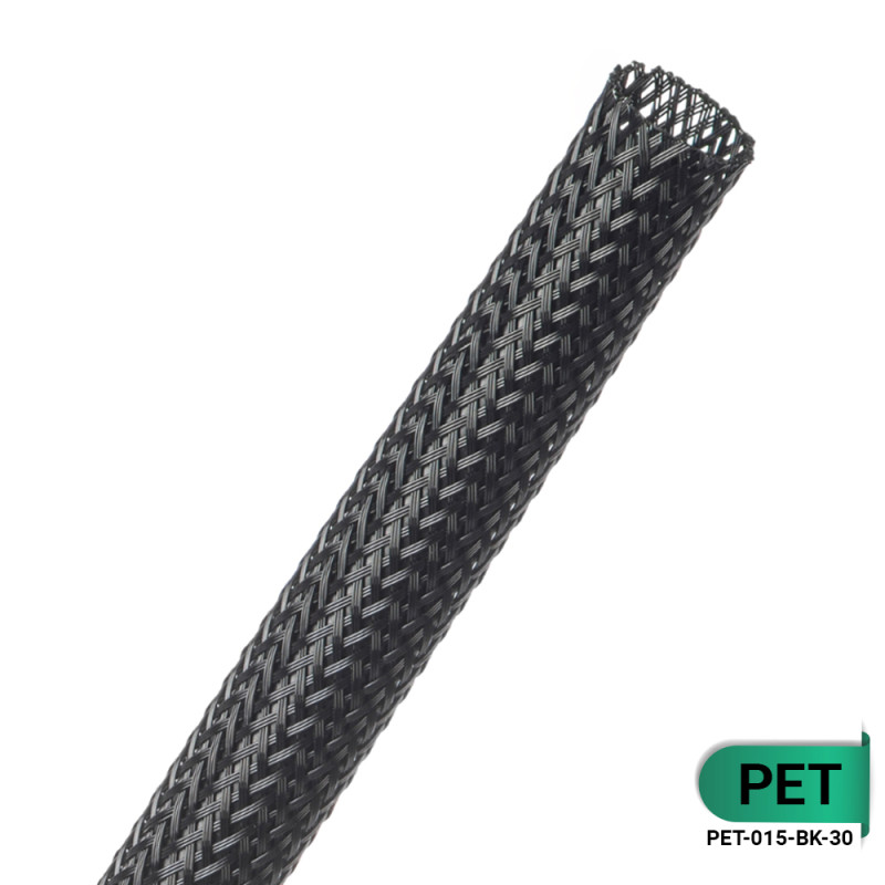 PET-015-BK-30 - Кабельне обплетення з поліестеру, розмір 15мм, колір – чорний, 30 м