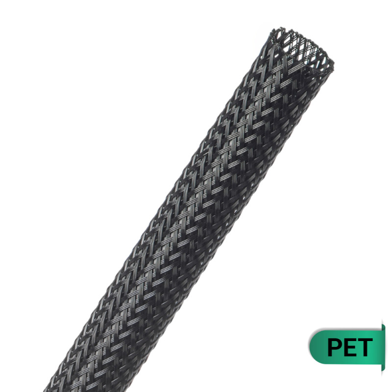 PET-015-BK-50 - Кабельная оплетка из полиэстера, размер 15мм, цвет – черный, 50 м