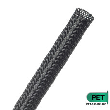 PET-015-BK-100- Кабельная оплетка из полиэстера, размер 15мм, цвет – черный, 100 м