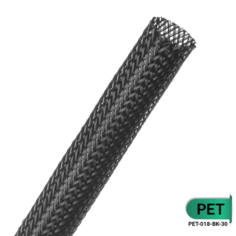 PET-018-BK-30 - Кабельная оплетка из полиэстера, размер 18мм, цвет – черный, 30 м