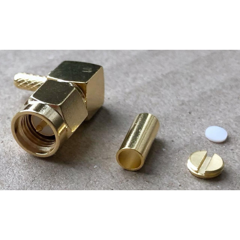 3.01.303 - SMA (male) угол для RG316 - Коннектор SMA (штекер) угловой для коаксиального кабеля RG316