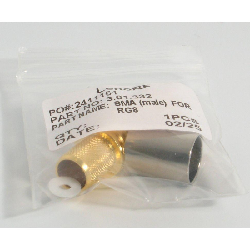 3.01.332 - SMA (male) for RG8, LMR400 - Конектор SMA(штекер) для коаксіального кабелю RG8, LMR400, Leno RF (КНР)