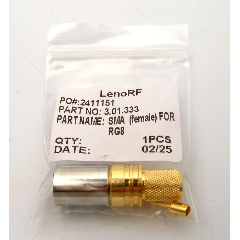 3.01.333 - SMA (гнездо) для RG8, LMR400 - Коннектор SMA (гнездо) для коаксиального кабеля RG8, LMR400, Leno RF (КНР)