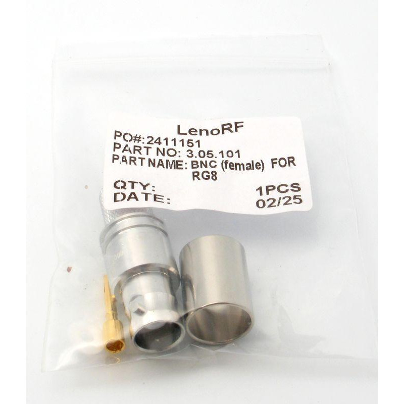 3.05.101 - BNC(female) for RG8, LMR400 - Конектор BNC (гніздо) для коаксіального кабелю RG8, LMR400, Leno RF (КНР)