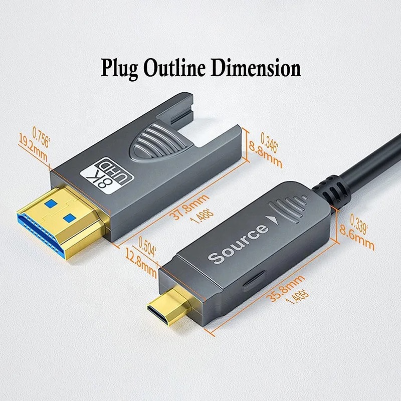 HDMI2.1D-FO-8K-100 - Цифровий оптичний кабель HDMI, роздільна здатність 8К 60Hz, версія 2.1 HDMI штекер
