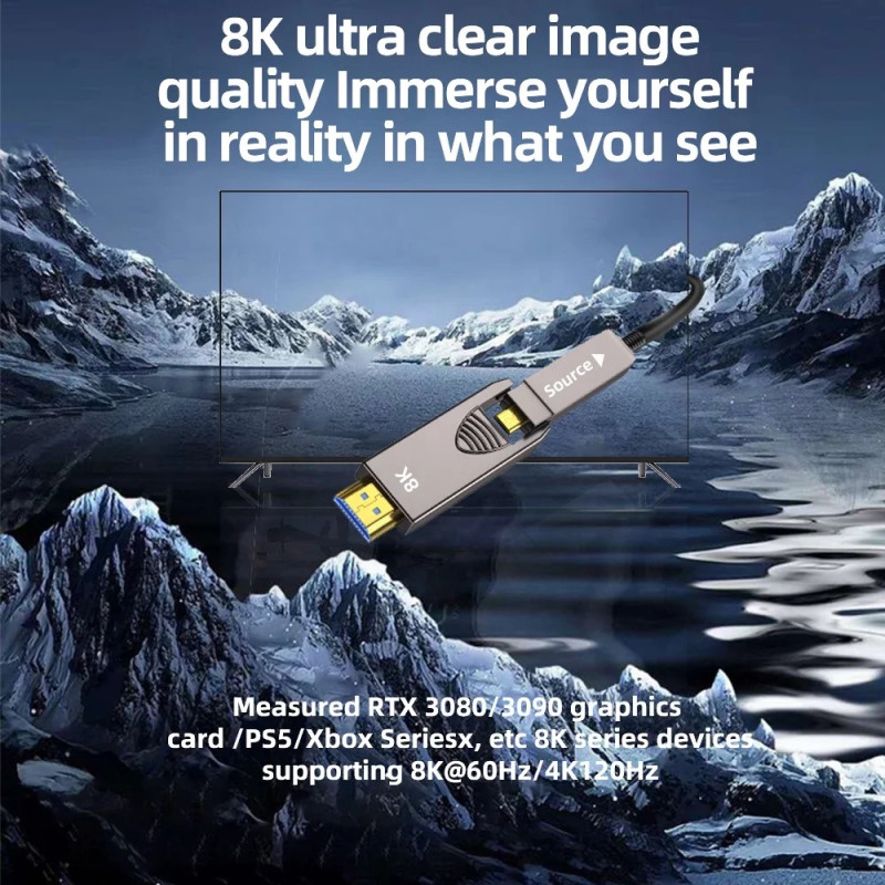 HDMI2.1D-FO-8K-100 - Цифровий оптичний кабель HDMI, роздільна здатність 8К 60Hz, версія 2.1 HDMI штекер