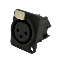 AC3FDPVL - XLR 3 гніздо на панель у плату, вертикальний, фланець D-типу, термопластик, без замка