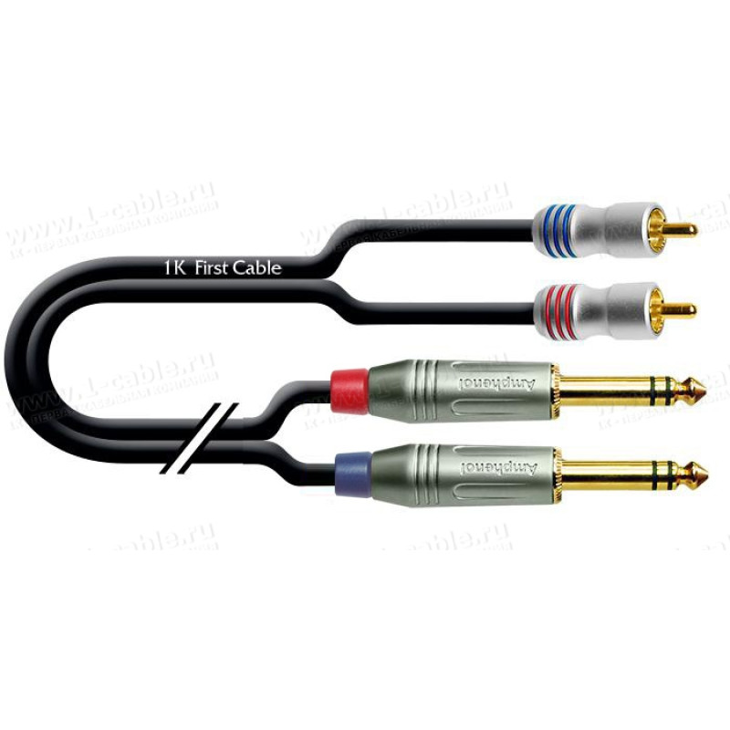 1T-AIC29P-00.5 Аудіокабель перехідний, паралельний, 2х Jack 6.3 stereo штекер > 2х RCA штекер, діаметр - 3.4x7.0 мм