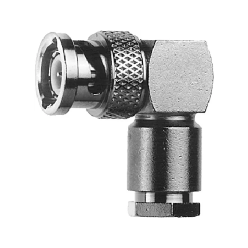 J01000A0075 - Роз'єм BNC кабельний, штекер посилений, кутовий, муфта-закрутка, 50 Ом