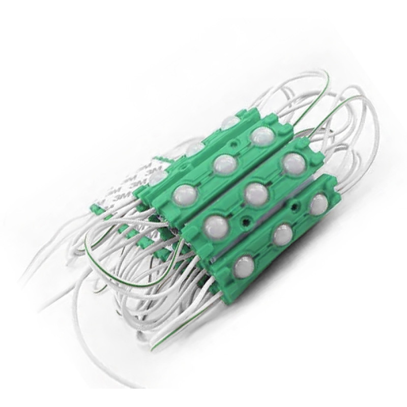 # 94/4 MTK-5730-3Led-G-1,5W - LED модуль SMD5730 66x17x8,5 з лінзою 10*10, 12V, 1.5W, IP65