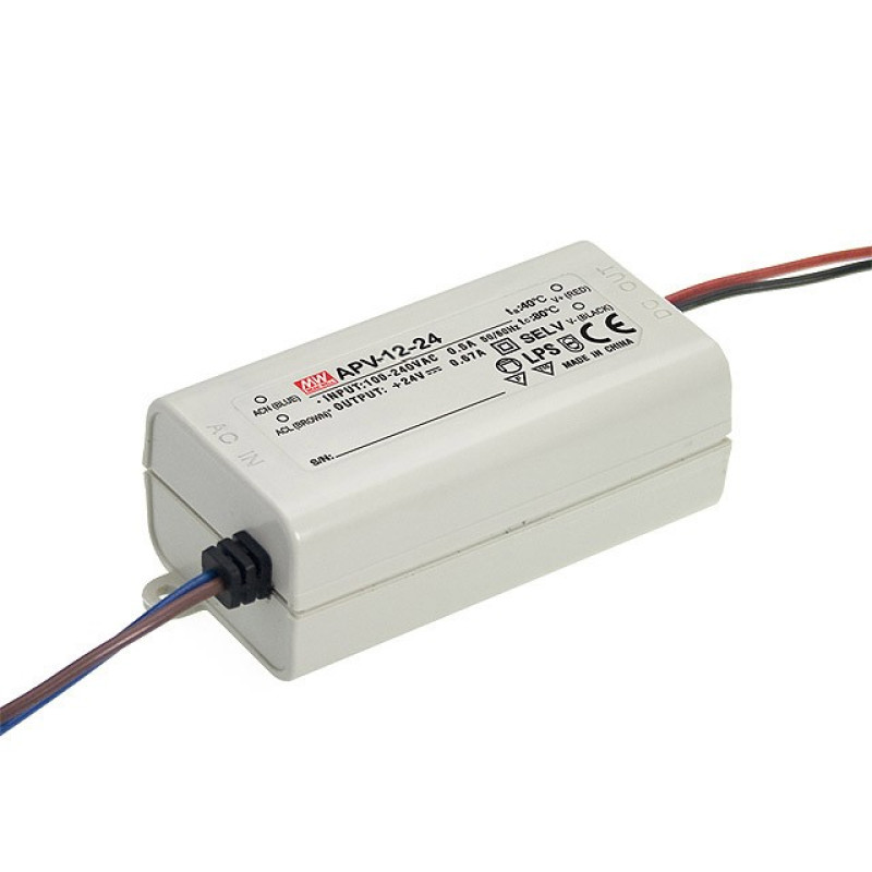 APV-12-24 - Блок питания 24 Вольт, 12 Вт, 0,5 А, 77*40*29, вес 0,10 кг, IP30, корпус - пластик