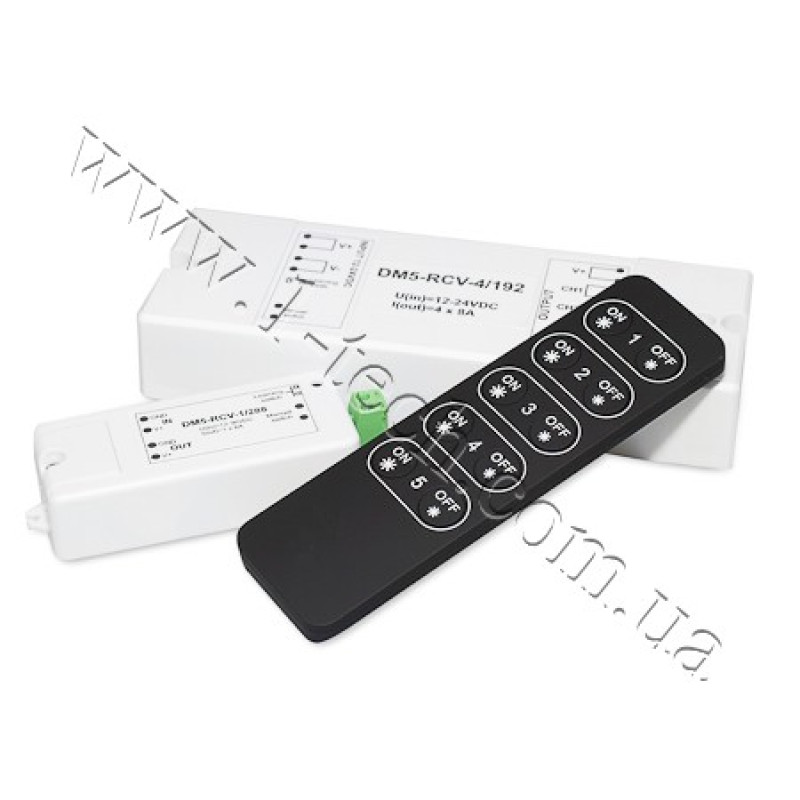 DM5-RCV-1-288 - Диммер 5-и зонный, 12-36В, 1 канал х8А, до 5ти зон, 85х35х20мм, FTC (КНР)