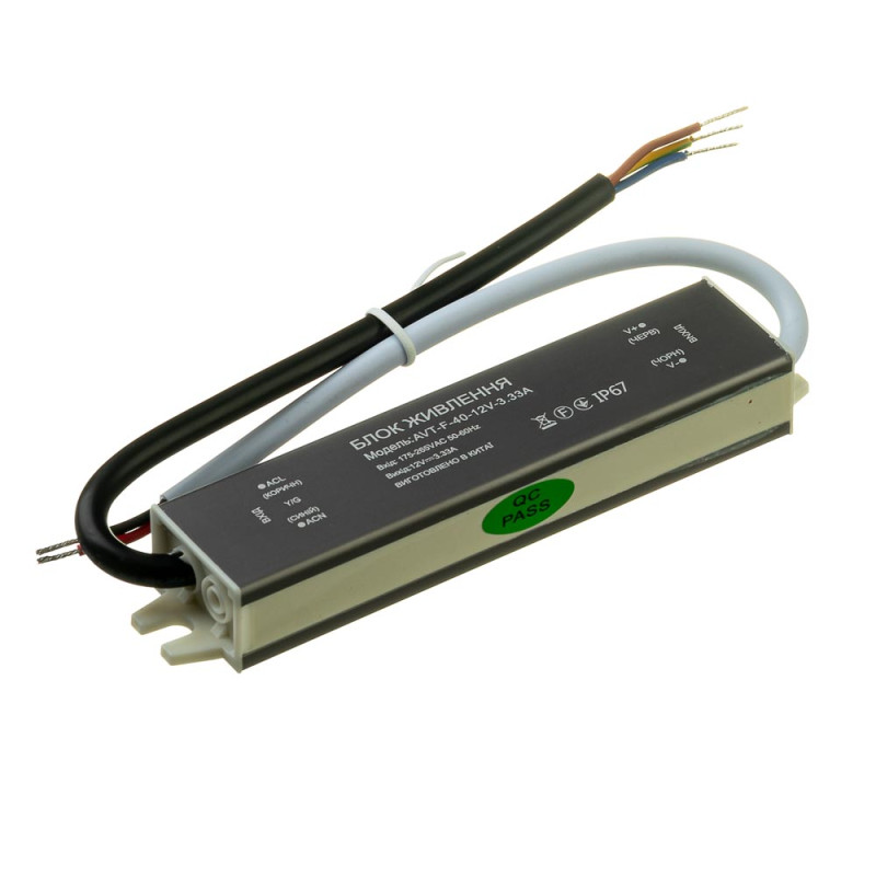PS-AVT-F-12V-40W - Блок питания герметичный 12V - 3.33А - 40W, IP67, 140*30*20, AVT(КНР)