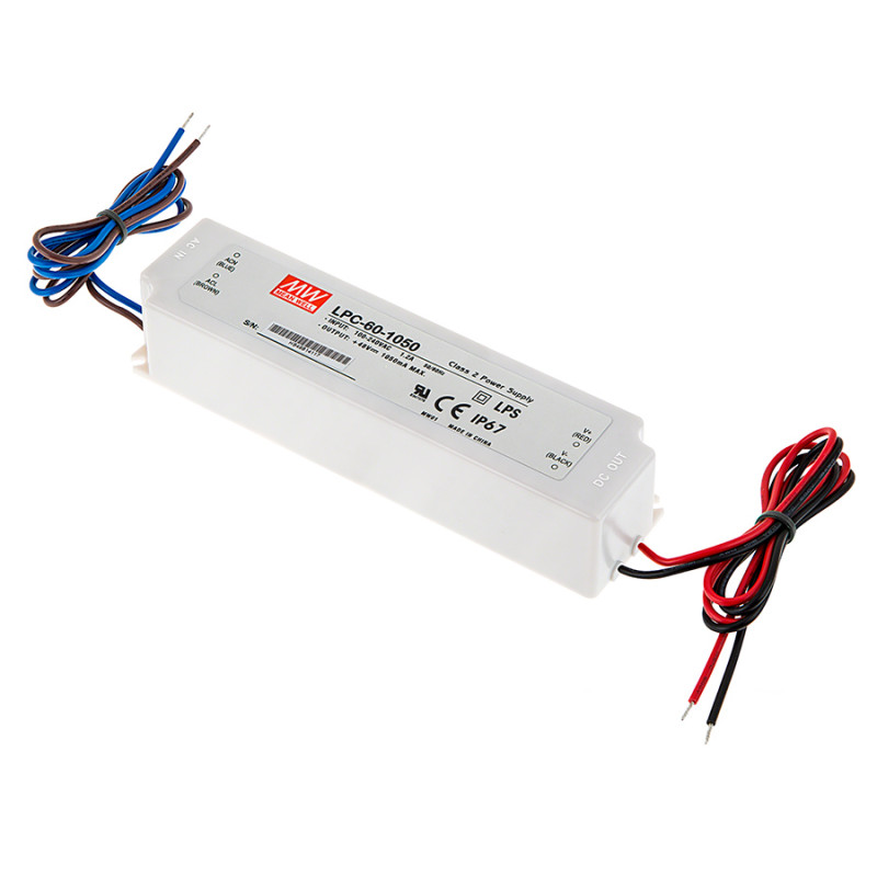 LPC-60-1050 - Драйвер світлодіода вологозахисний, 220VAC>9-48VDC, 60Вт, 700mа, IP67, 163х43х32мм