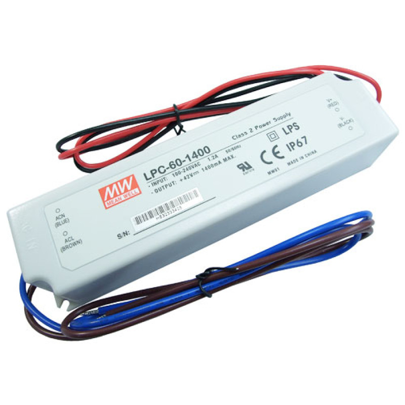 LPC-60-1400 - Драйвер світлодіода, 220VAC>9-48VDC, 60Вт, 1400mа, IP67, 163х43х32мм, вага 0,40кг