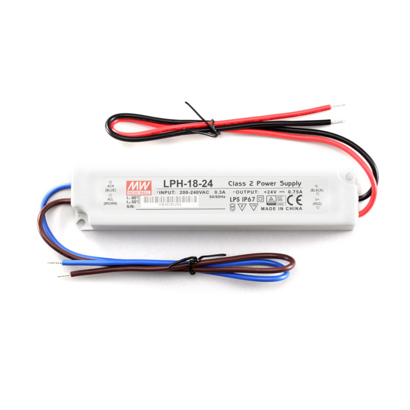 LPH-18-24 - Блок живлення 24 Вольт, 18W, 0,75 A, 140*30*22, вага 0,175 кг, IP67, корпус - пластик