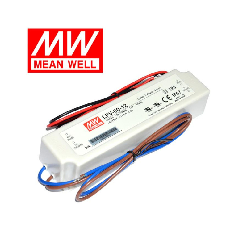 LPV-60-12 - Блок живлення герметичний 12 Вольт, 60W, 5A, 162.5*42.5*32, вага 0,4 кг, IP67