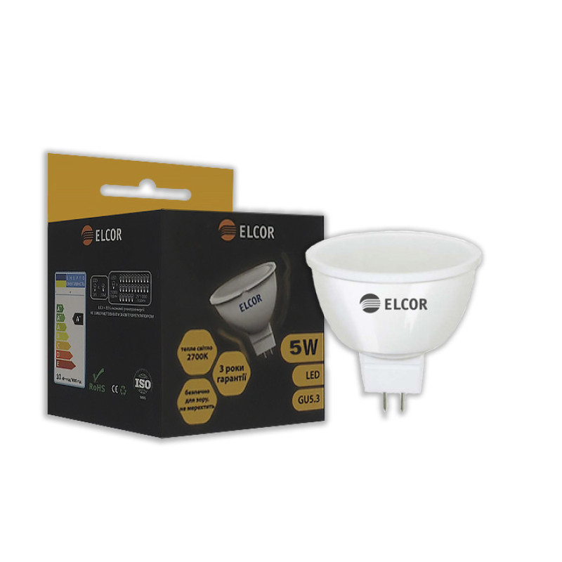 Лампа LED MR16 5Вт GU5.3 2700K Elcor
