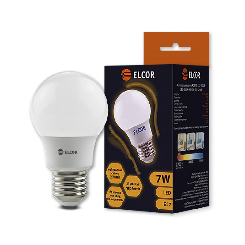 Лампа LED А55 7Вт Е27 2700K Elcor
