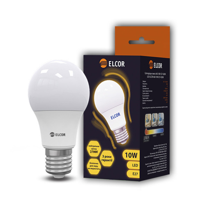 Лампа LED А60 10Вт Е27 2700K Elcor