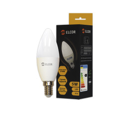 Лампа LED С37 5Вт Е14 свеча 2700K Elcor