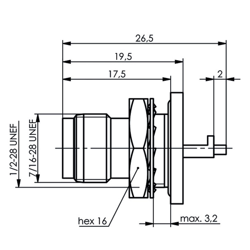 J01011A0071 - Разъём TNC, на плату, гнездо, 50 Ом, на плату Z165 | уплотнение к панели, пайка