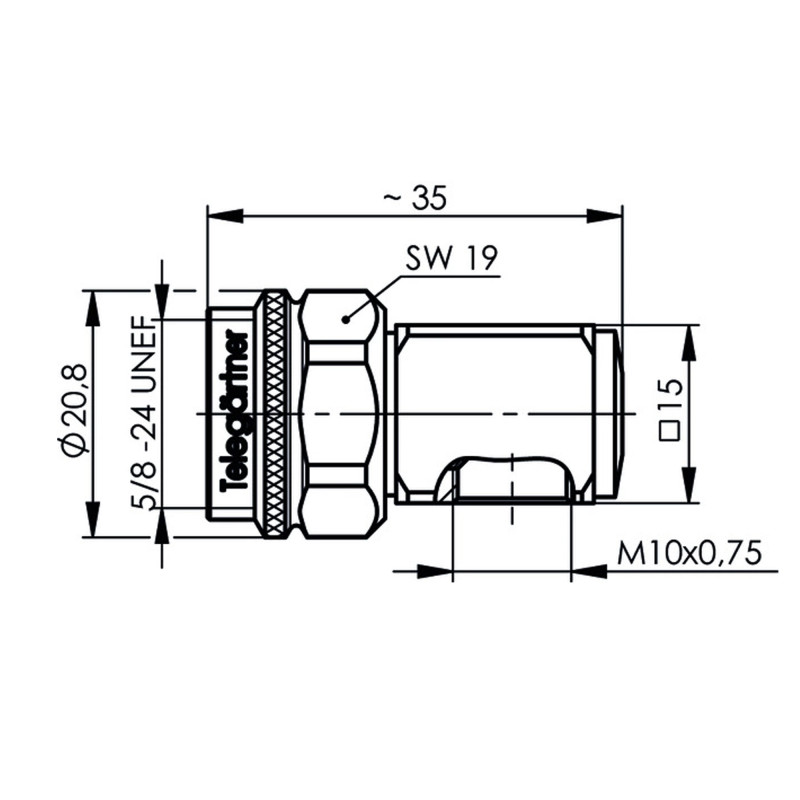 J01020C0120 - Корпус комбінованого роз'єму N, штекер, 50 Ом, покриття-біла бронза