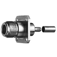 J01021A0149 - Роз'єм N панельний, гніздо, паяння, квадратний фланець, 4 отвори, 50 Ом