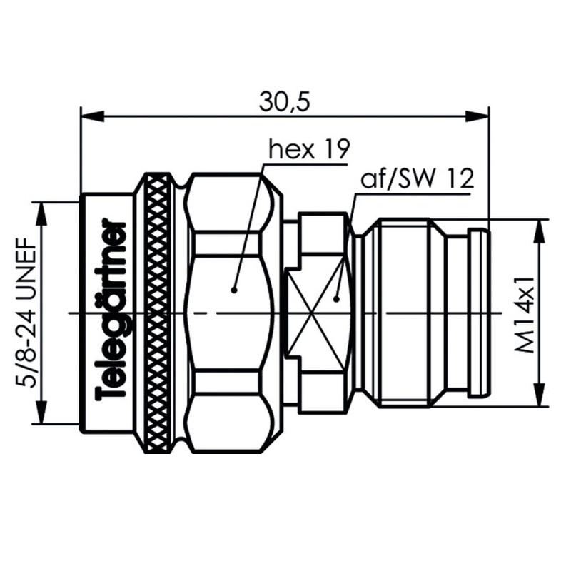 J01027A0034 - Кабельный переходной адаптер 50 Ом · N штекер > 2.2-5 гнездо, IP68, латунь /покрытие белая бронза