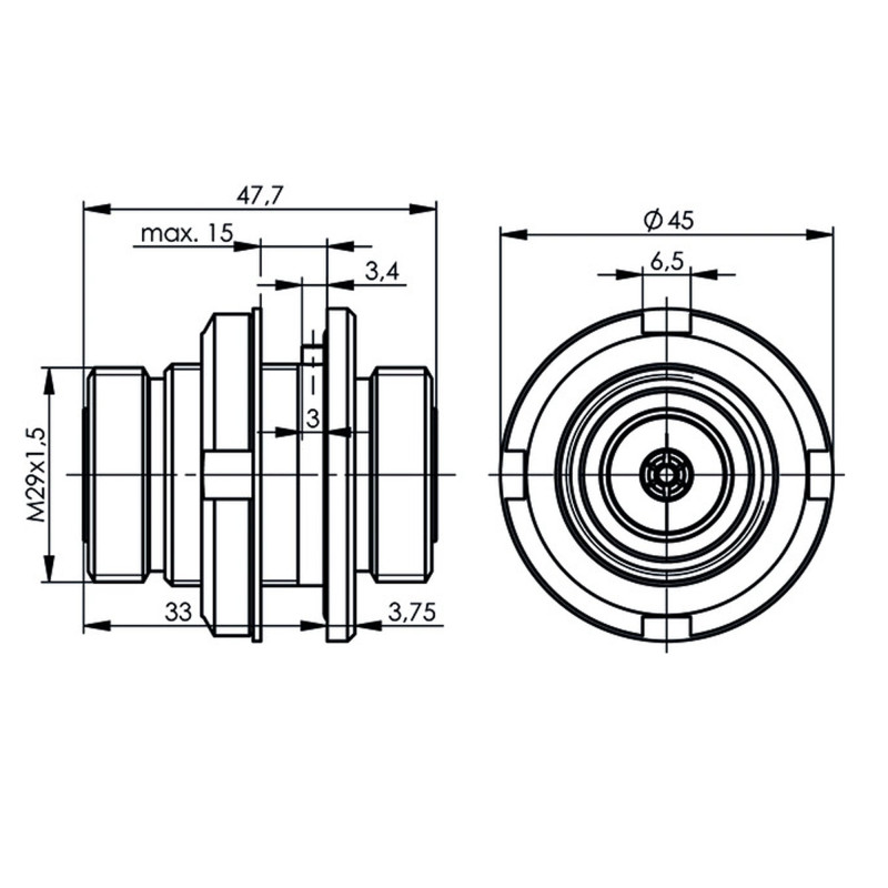 J01123C0003 - Панельный переходной адаптер 7-16 · 50 Ом гнездо > гнездо, крепление- гайка, IP68