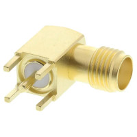 J01151A0191 - Разъем SMA панельный, гнездо, угловой для установки на плату, 50 Ом, покрытие-золото