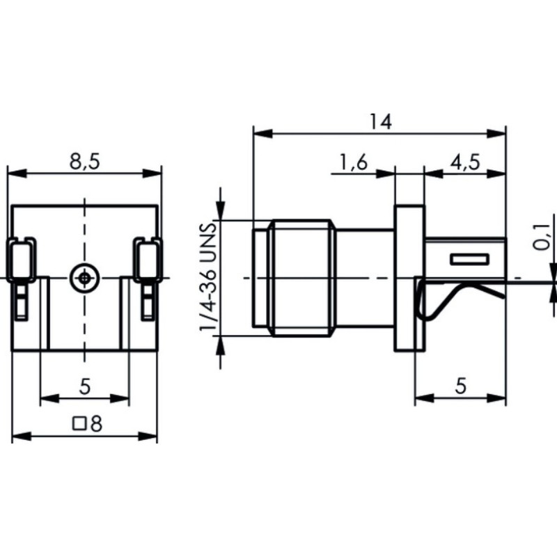 J01151A1411 - Разъём SMA, на край платы, гнездо, 50 Ом, толщина платы: 0.25-1.2 мм; до 18 ГГц