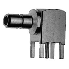 J01160A0598 - Роз'єм SMB для друкованих плат, штекер, кутовий, 50 Ом, покриття - біла бронза