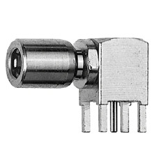 J01161A0861 - Панельный угловой разъём SMВ · 50 Ом гнездо для печатных плат, пайка