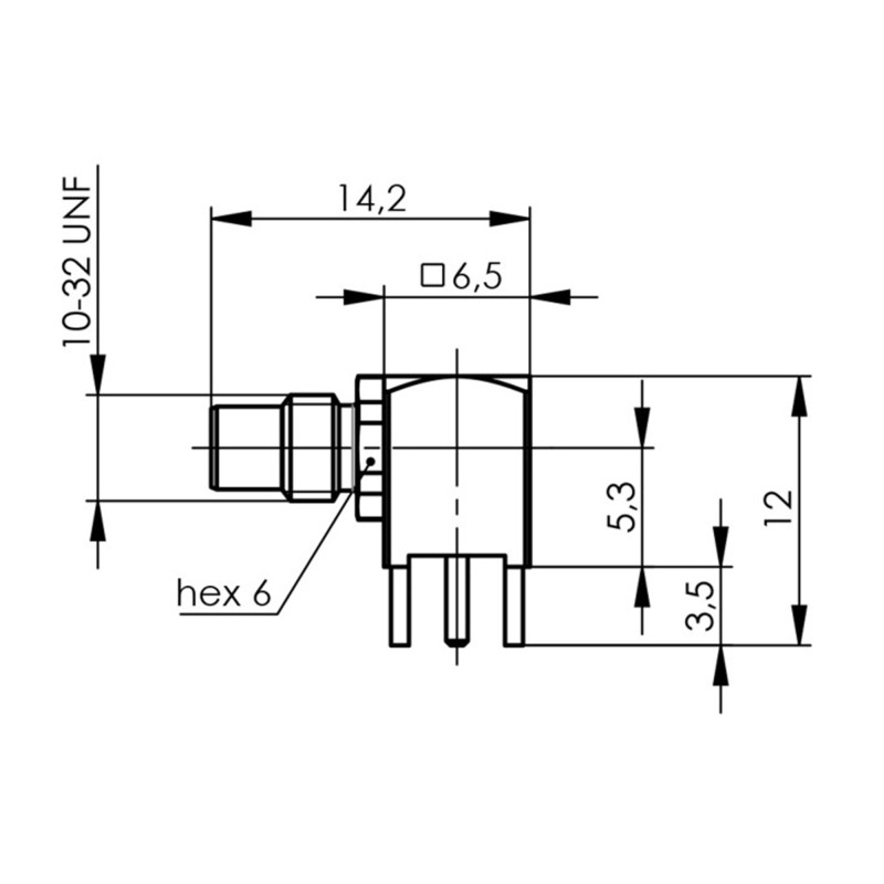 J01170A0201 - Панельный угловой разъём SMC · 50 Ом штекер для печатных плат, пайка