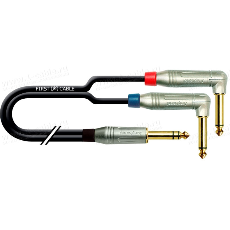 1T-AIC18A-00.5 Аудіокабель перехідний, Jack 6.3 stereo штекер > 2x Jack 6.3 mono штекер кутовий, діаметр - 3.4x7.0 мм