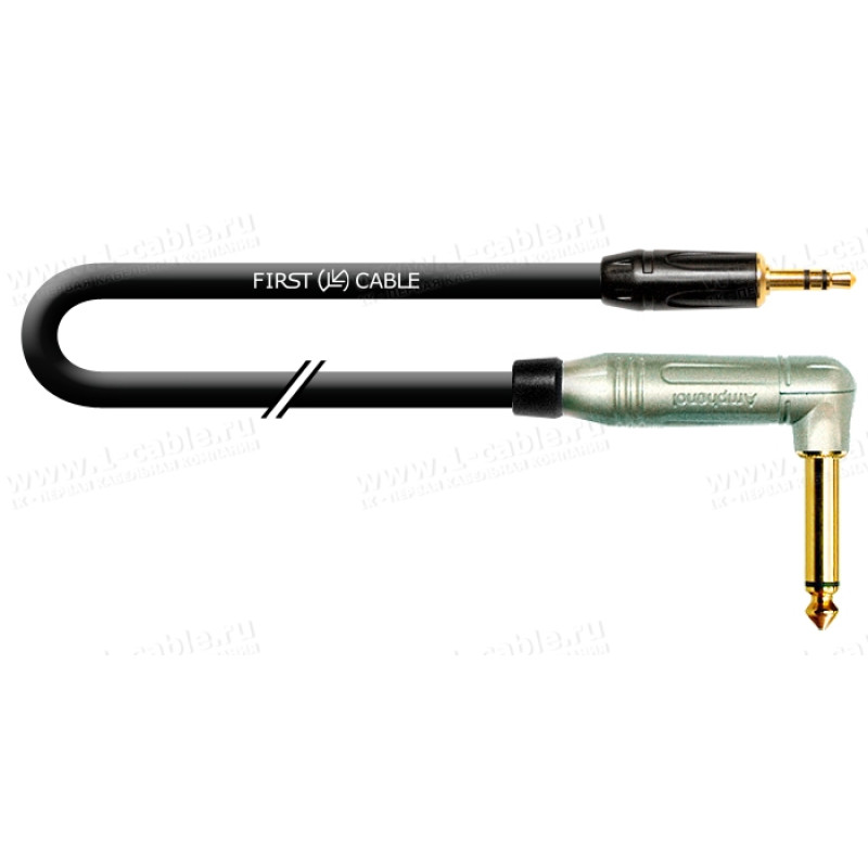 1T-AIC21A-00.5 Аудиокабель переходной, Jack 6.3 mono штекер угловой > Jack 3.5 stereo штекер
