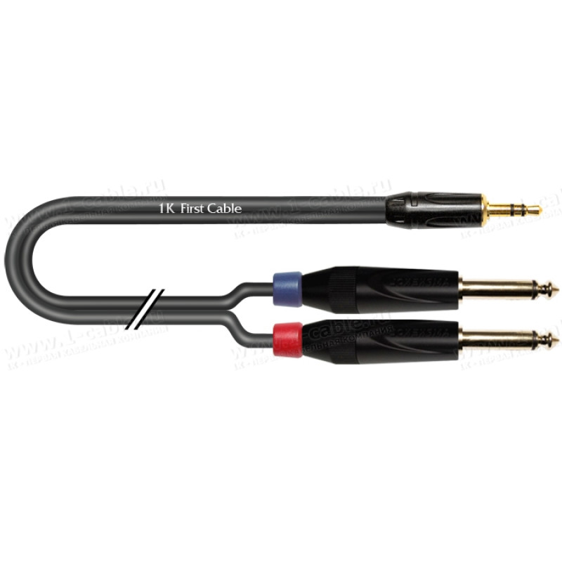 1T-AIC9-00.5G Аудіокабель перехідний, Grade, Jack 3.5 stereo штекер > 2x Jack 6.3 mono штекер