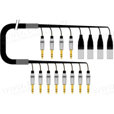 1T-PW4/4JJX-01 8-кан.(4-IN/4-OUT) студийный аудиокабель, коса (4x Jack 6.3 мм стерео штекер, 4x XLR3 штекер)