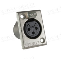 AC3FPZ-AU - XLR 3 гнездо на панель, тип-P, контакты- покрытие золото, цвет- никель