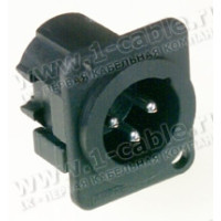 AC3MDPHL - XLR 3 штекер на панель у плату, горизонтальний, фланець D-типу, термопластик, без замка