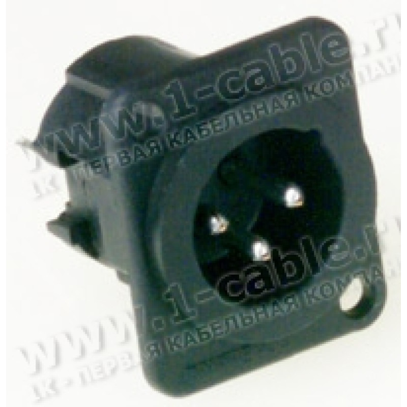 AC3MDPVL - XLR 3 штекер на панель у плату, вертикальний, фланець D-типу, термопластик, без замка