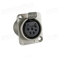 AC6AFDZ-AU - XLR 6 гнездо на панель, фланец D-типа, контакты- покрытие золото, цвет- никель