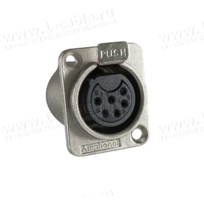 AC6AFDZ-AU - XLR 6 гніздо на панель, фланець D-типу, контакти - покриття золото, колір-нікель