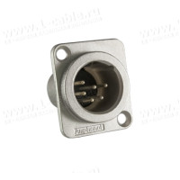 AC6AMDZ-AU - XLR 6 штекер на панель, фланец D-типа, контакты- покрытие золото, цвет- никель