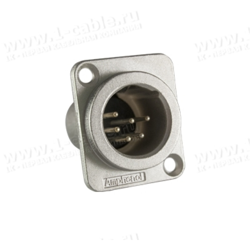AC6AMDZ-AU - XLR 6 штекер на панель, фланец D-типа, контакты- покрытие золото, цвет- никель