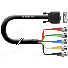 1T-VGA12-01 Кабель видео компонентный RGBHV, удлинитель, Basic K, 75 Ом, D-Sub 15-пин гнездо > 5х BNC штекер