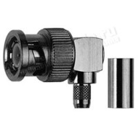 J01002A0045 - Роз'єм BNC кабельний, штекер, кутовий, обжим, ц.контакт паяння, 75 Ом, BT 2002