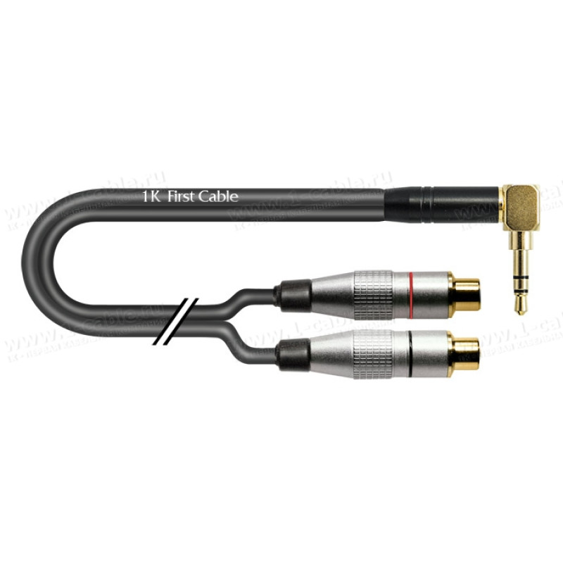 1T-AIC44A-00.5 Аудіокабель перехідний, Jack 3.5 stereo штекер кутовий > 2x RCA гніздо