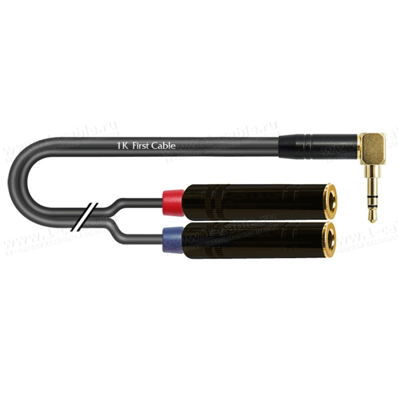 1T-AIC49A-00.5 Аудіокабель перехідний, Jack 3.5 stereo штекер кутовий > 2х Jack 6.3 mono гніздо